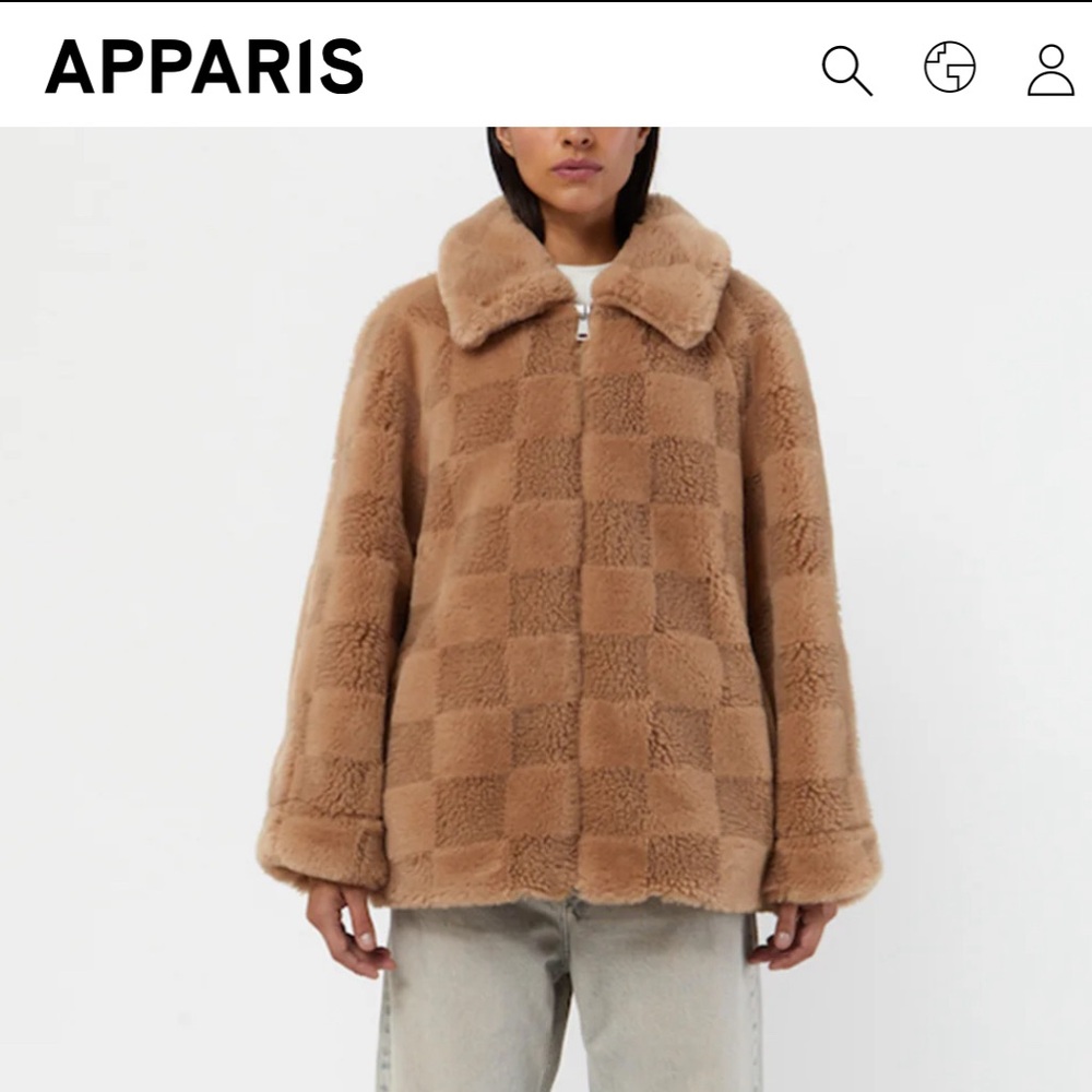 Apparis Lucy Checked Faux Fur Jacket in Size M in Butterscotch NWT